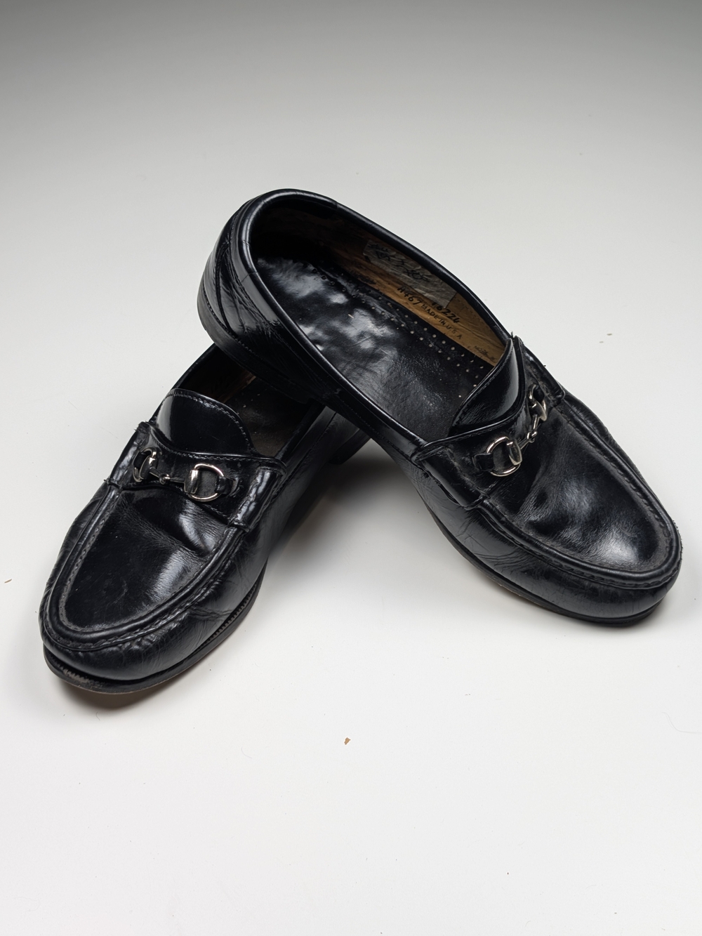 Vintage USA Made Black Leather Horsebit Loafers Mens 10 D Bit Slip On Dress